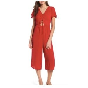 Leith Red Flutter Sleeve‎ Wide Leg Jumpsuit - Women's Size S